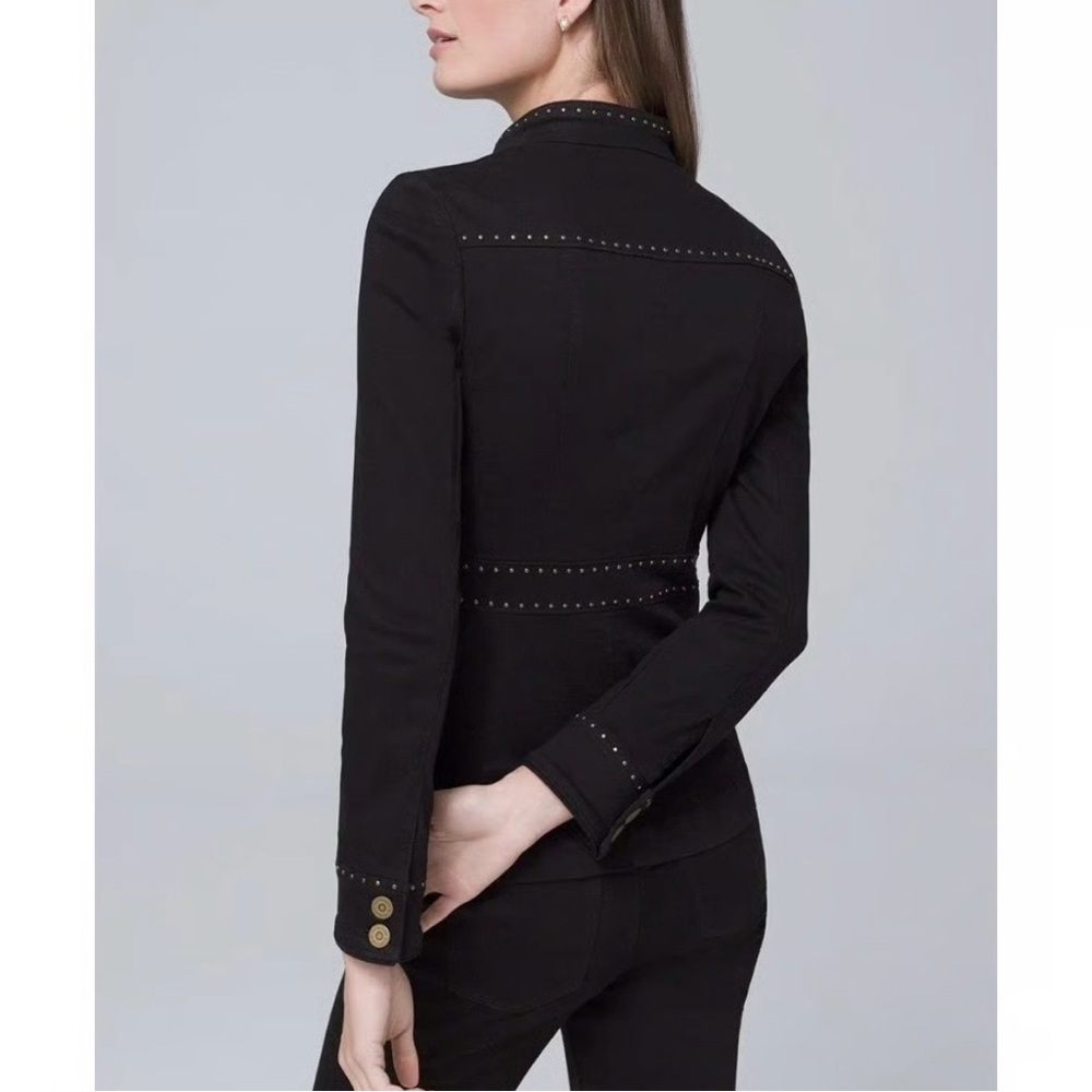 White House Black Market Black Denim Stud-Trim Utility Jacket - Picture 3 of 11